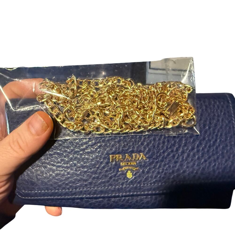 Prada Vitello Grain Leather Wallet on Chain / Clutch – Navy Blue - Picture 11 of 12